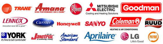 Trane, Amana, Rheem, Goodman, Lennox, Carrier, Honeywell RUUD, Coleman, York, Janitrol, American Standard, Aprilaire, Payne, air conditioners brands